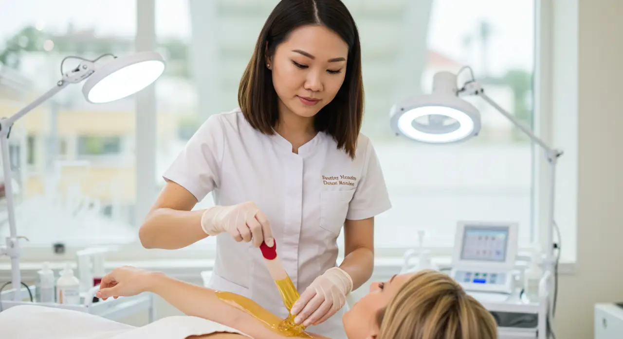 Wax Technician Waxing an Arm Wax Technician Waxing an Arm