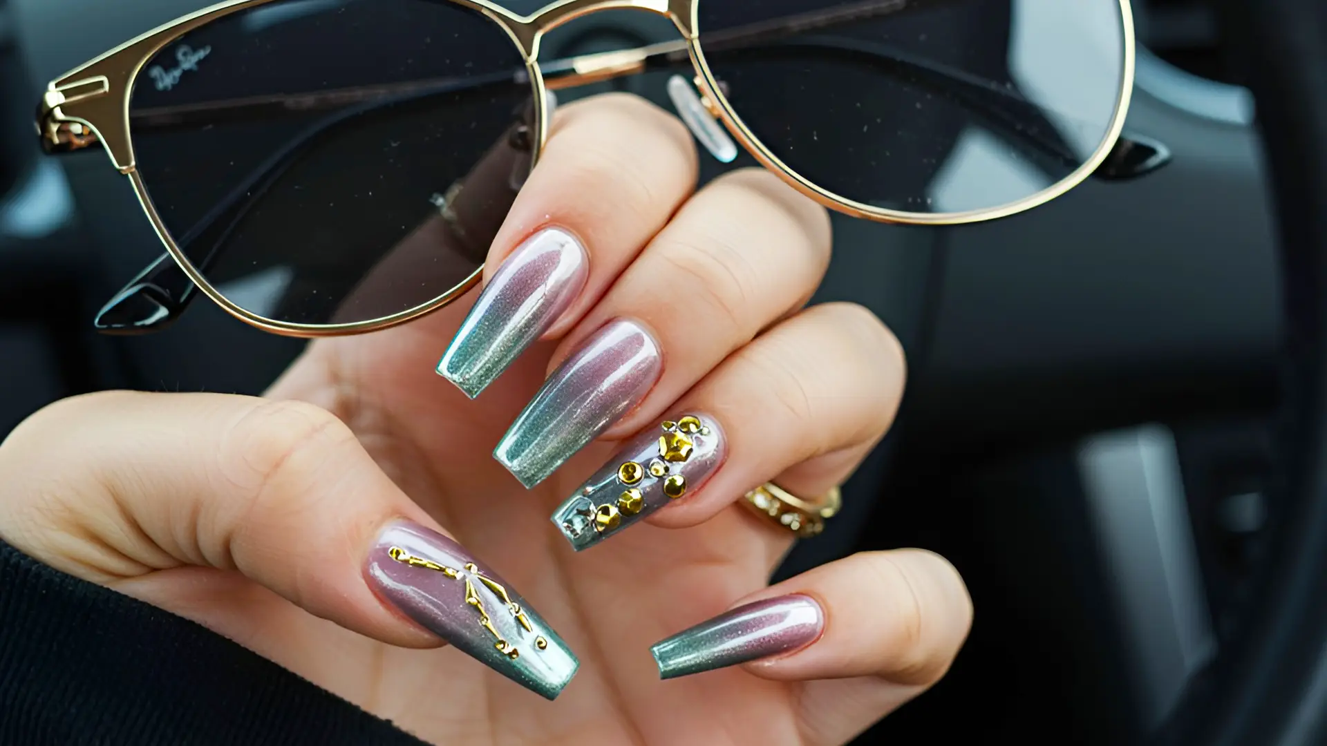 Coffin Shaped Nails With Nail Art