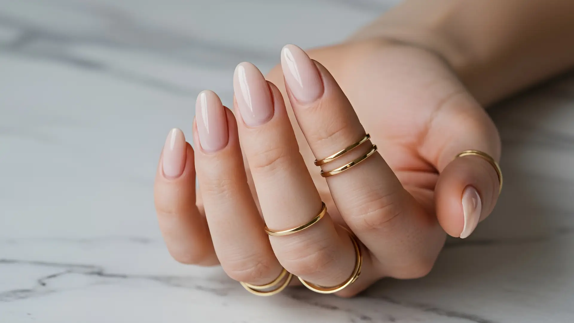 Oval Shaped Nails With Sheer Nude Polish