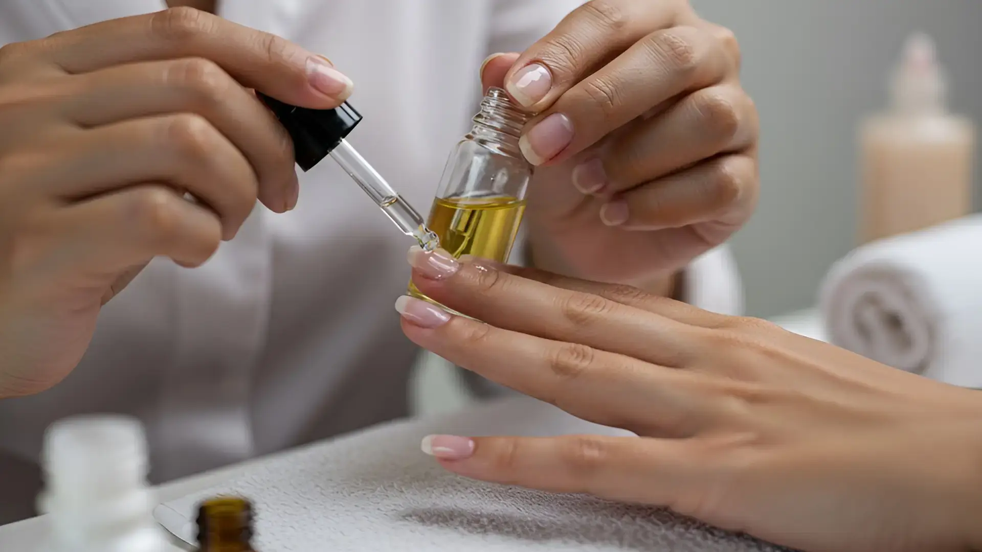 Applying Cuticle Oil to Finished Nails Applying Cuticle Oil to Finished Nails