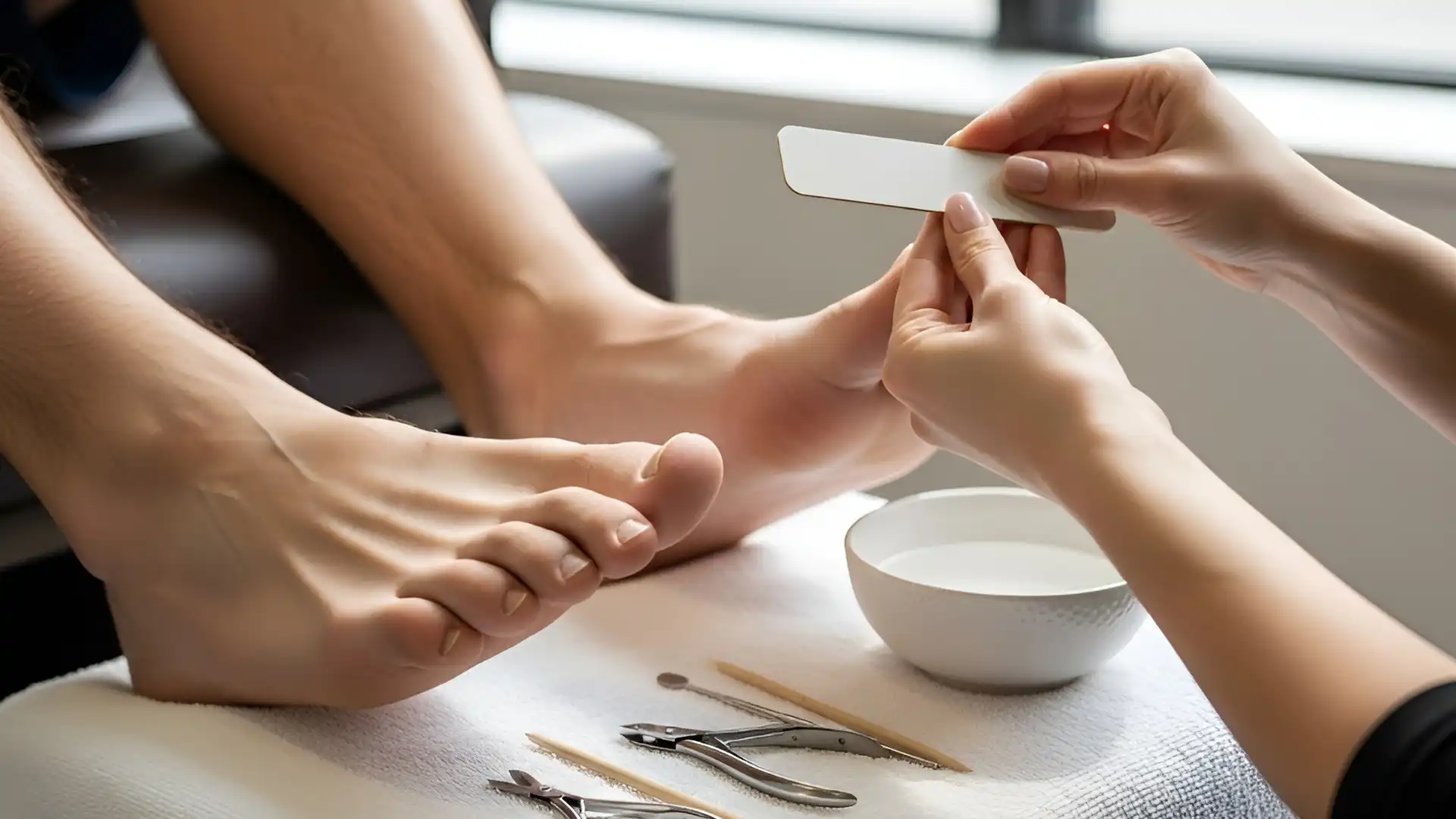 Close Up Of The Feet Of A Man Getting A Pedicure