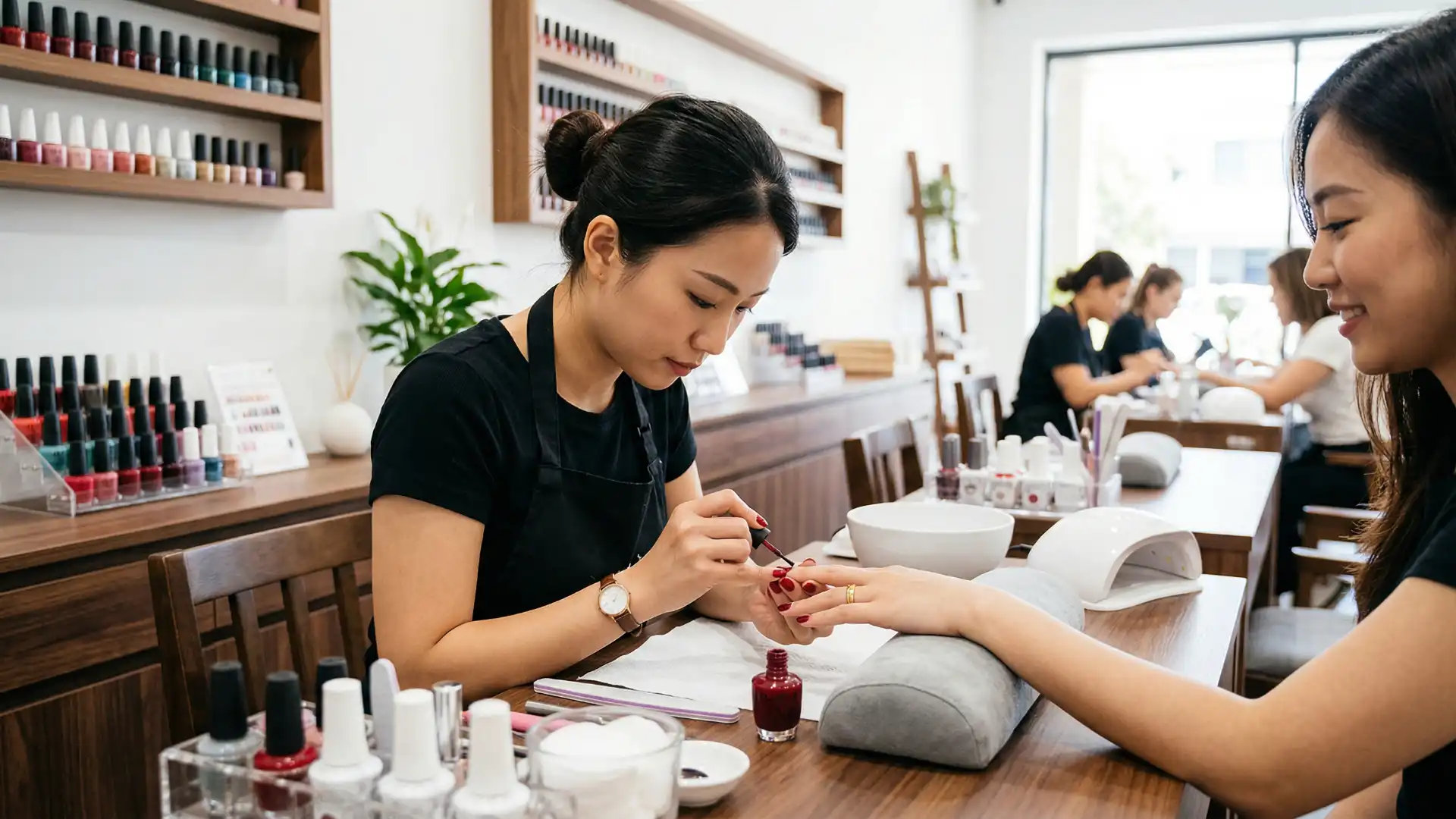 Nail Tech Applying Nail Polish