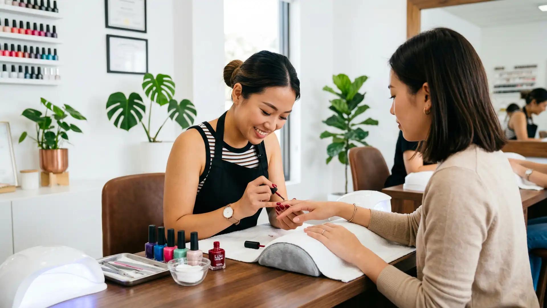 Nail Tech Applying Nail Polishin Salon